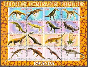 Rwanda, 2001 Cinderella issue. Reptile Dinosaurs, sheet of 16. Canceled. ^