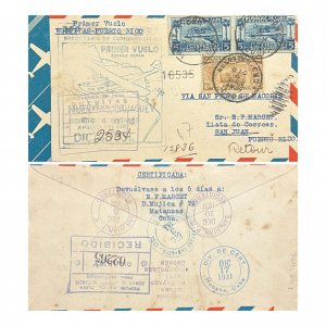 KV)1931 CUBA, REGISTERED AIRMAIL COVER OF THE FIRST FLIGHT FROM NUEVITAS TO PUER