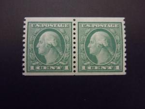 1914 #452 1c Washington Coil Pair Perf 10 Vert MNH OG VF/XF CV $65.00 #2