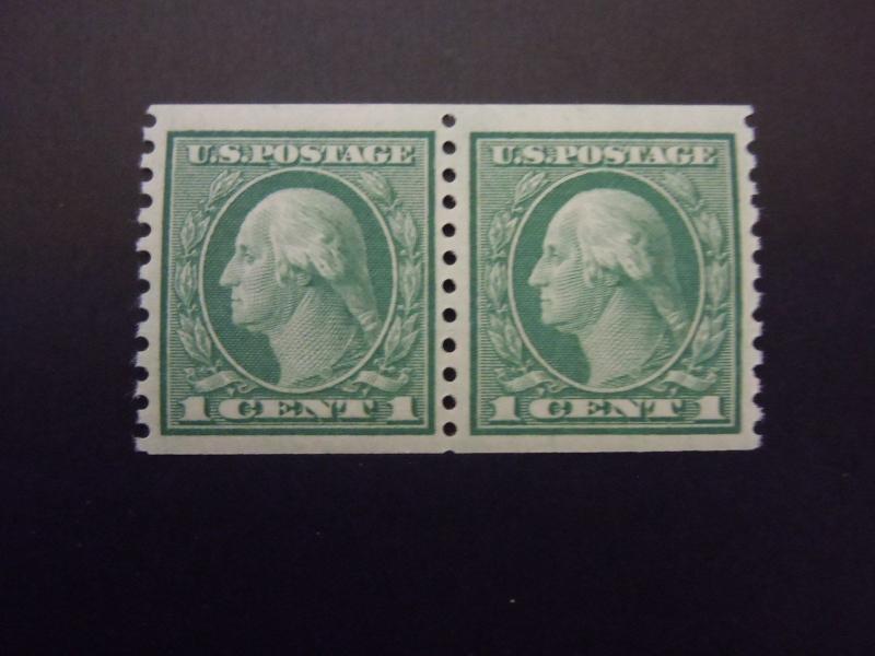 1914 #452 1c Washington Coil Pair Perf 10 Vert MNH OG VF/XF CV $65.00 #2