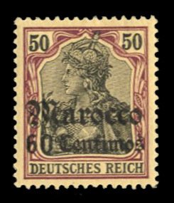 German Colonies, German Offices in Morocco #27 Cat$20, 1905 60c on 50f, hinged