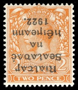 Ireland 1922 KGV 2d orange (Die II) OVERPRINT INVERTED variety VFM. SG 13a.