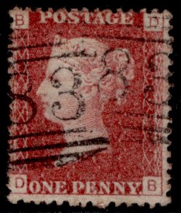 GB QV SG43, 1d rose-red PLATE 135, USED. Cat £30. DB