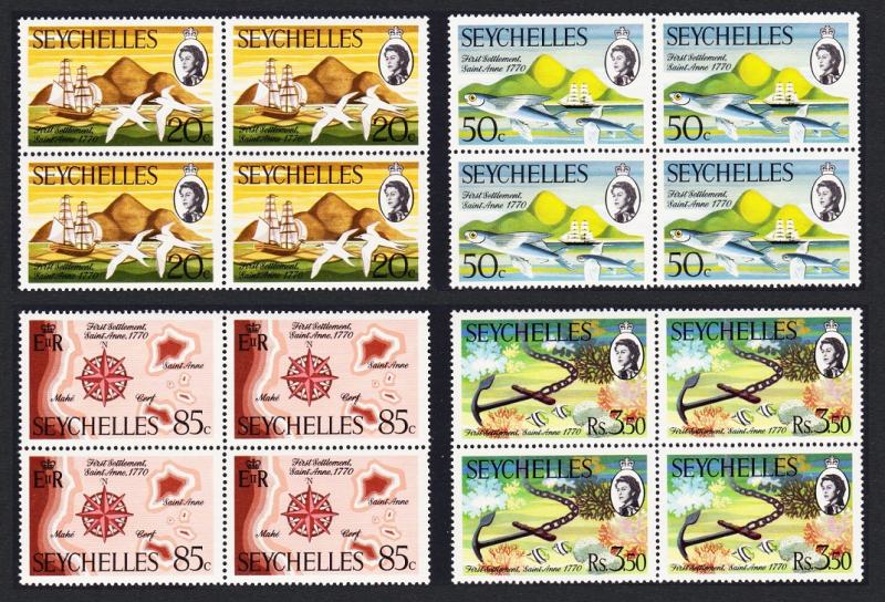 Seychelles Birds Bicentenary of First Settlement 4v Blocks of 4 SG#280/83