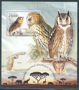 TOGO 2013 WILD ANIMALS OF WEST AFRICA OWLS BIRDS SOUVENIR SHEET