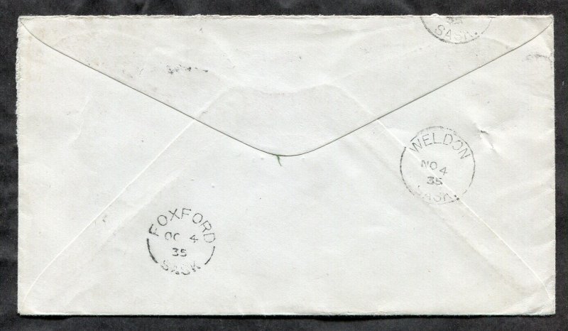 d149 - WINNIPEG 1935 Slogan Cancel on Cover to Foxford Sask. RETURNED