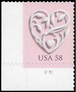 #4152 58c Wedding Hearts Silver Heart P# 2007 Mint NH