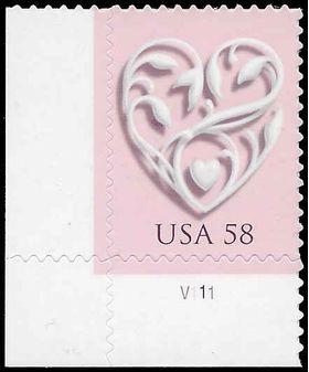#4152 58c Wedding Hearts Silver Heart P# 2007 Mint NH