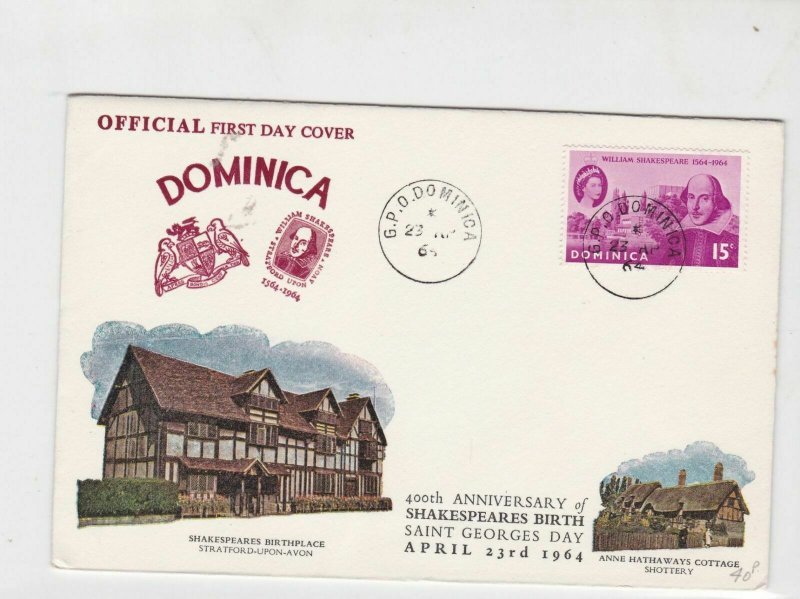 Dominica 1964 400th anni. of shakespeares birth fdc stamps cover ref 21466