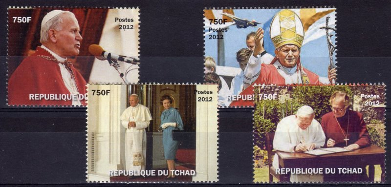 Chad 2012 POPE JOHN PAUL II VISIT ENGLAND-CONCORDE/Q.E.II ROYALTY  Set (4) MNH