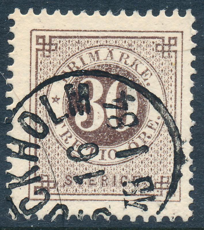 Sweden Scott 35/Facit 35i, 30ö dark brown Ringtyp p.13, F-VF Used