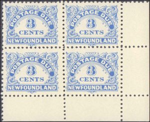 Canadian Provinces - Newfoundland #J3, Complete Set, Block of 4, 1939-1949, N...