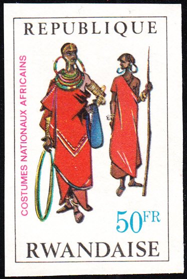 Rwanda 1968 MNH Sc 279 50fr Man, woman Kenya National Costumes IMPERF