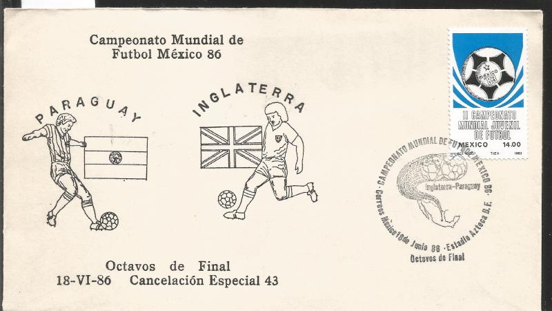 J) 1983 MEXICO, PARAGUAY-ENGLAND, BALL, SPECIAL CANCELLATION, II WORLD YOUTH FOO