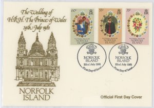 Norfolk Island 280-282 1981 Royal Wedding. U/A FDC.