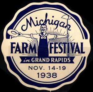 1938 US Large Die Cut Poster Stamp Michigan Farm Festival Grand Rapids Nov 14-19