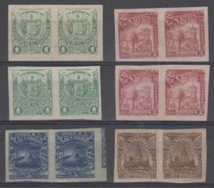 EL SALVADOR 1896 Sc 146-147, 157B-157C & 157E-157F IMPERF PAIRS MNH & UNUSED 