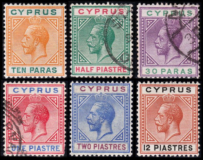 Cyprus Scott 61a-65, 69 (1912) Mint/Used H VF, CV $39.90