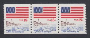 US Sc 1891 MNH. 1981 18c Flag and Anthem, Plate #1 coil strip of 3, VF