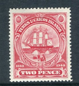 TURKS CAICOS; 1948 early GVI pictorial issue Mint hinged Shade of 2d. value