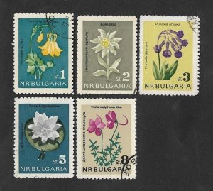 1963 BULGARIA FLOWERS, GOLDEN COLOMBINA, EDELWEISS, PRIMARROSA RILA CTO, WHITE W