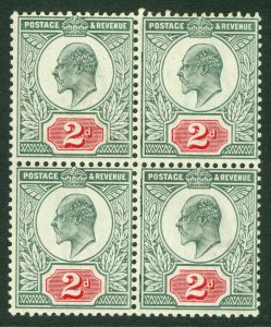 SG 227 2d pale grey-green & scarlet Spec M12(3). Fine unmounted mint block...