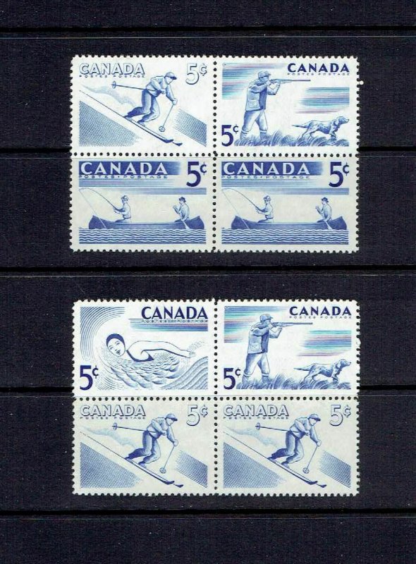 CANADA - 1957 RECREATION SPORTS  CANOE & SKIING PAIR  - SCOTT 365i TO 368 i- MNH