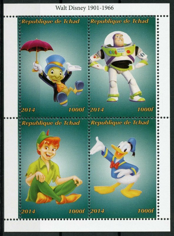 Disney Stamps Chad 2014 MNH Buzz Lightyear Donald Duck Peter Pan 4v MS VIII