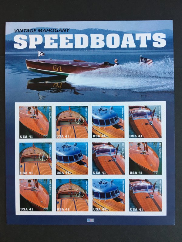 2007 sheet of 41 cent stamps Vintage Mahogany Speedboats Sc #4160-3