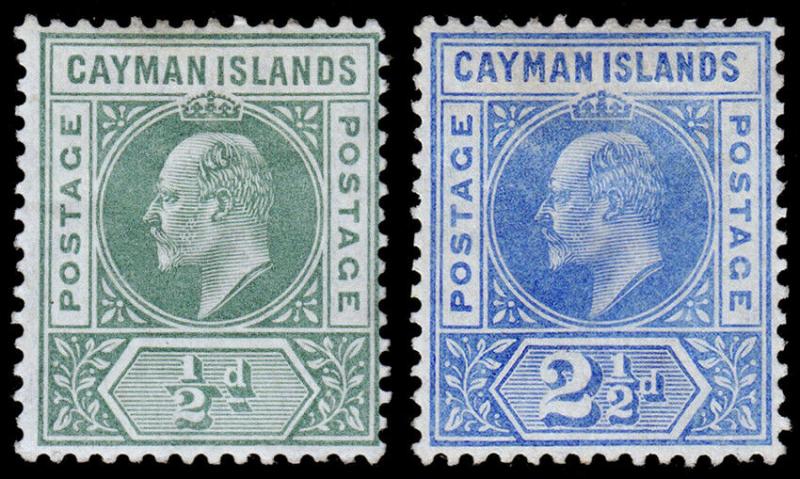 Cayman Islands Scott 8, 10 (1905) Mint H F-VF, CV $24.00 M