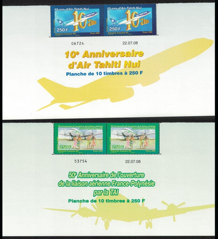 Fr. Polynesia Air Tahiti 2v Pairs Date Control Number SG#1104-1105 MI#1056-1057