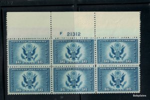BOBPLATES US #CE1 Eagle Full Top Plate Block of 6 F21312  VF NH SCV=$22.5