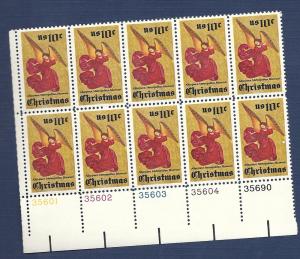 1550 10c Christmas - Angel plate block (10) VF/MNH/OG