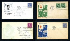 4 Different First Day Covers with cachets dated 1940 - Lot # 1