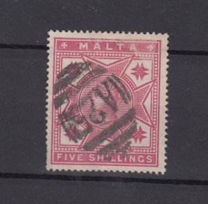 Malta QV 1886 5/- Rose SG30 A25 Cancel Fine Used BP9457