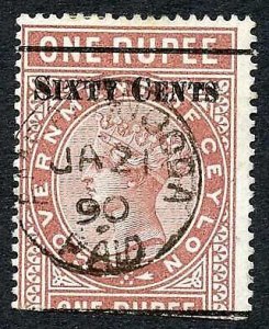 Ceylon Telegraph SGT73 60c on 1r red-brown Type 68