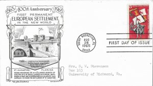 1965 FDC, #1271, 5c Settlement of Florida, Aristocrats-Lowry