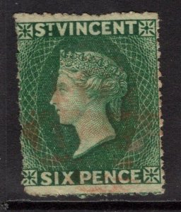 ST.VINCENT SG19b 1875 6d DEEP BLUE-GREEN USED