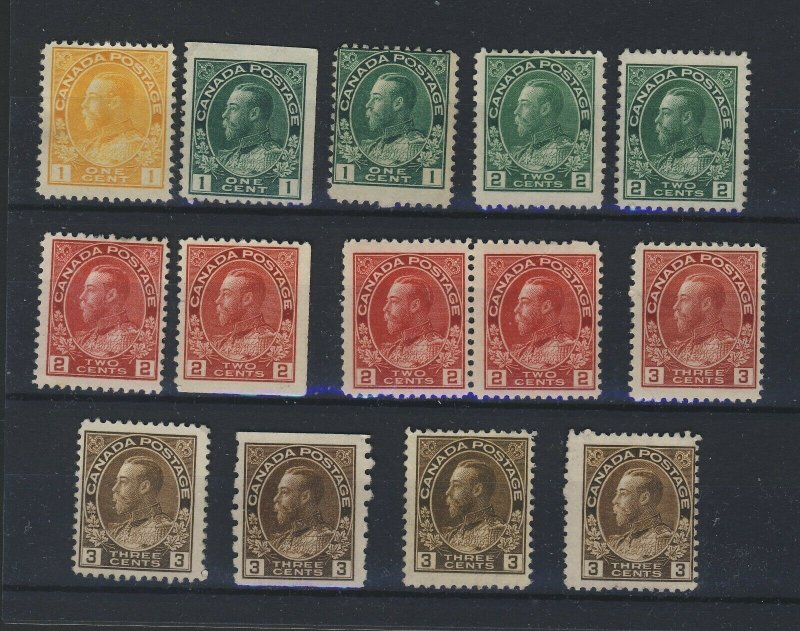 14x Canada Admiral Mint Stamps #104-104BP-105 3x106-106BP-108-3x109+ GV=$155.00