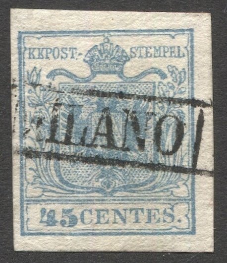 Lombardy-Venetia 1850  Sc 6h 45c Type I Used VF, MILANO Box cancel, cv $100