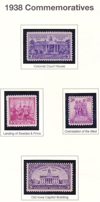 US 1938 COMMEMORATIVE FULL YEAR SET MNH VINTAGE U.S. POSTAGE STAMPS