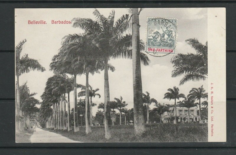 Barbados B & W PPC, Belleville, with Britannia 1/4d on Front, Clean back,( No wr