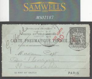 France Cover 1903 Paris PNEUMATIC POST *Taxe Reduite* Stationery CLOCKS MS2187