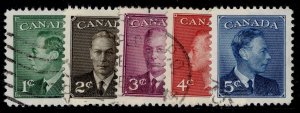 CANADA GVI SG424-428, 1950 complete set, FINE USED. Cat £11.