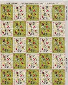 1966 US CHRISTMAS SEALS STAMPS FULL SHEET of 100 W/Separation (Christmas Birds)