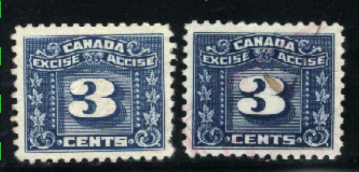 Canada 3 cent excise   (2 shades)    used  PD