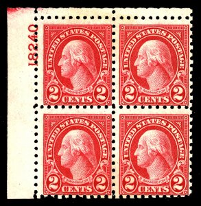 U.S. #583 MINT PL# Block OG LH 