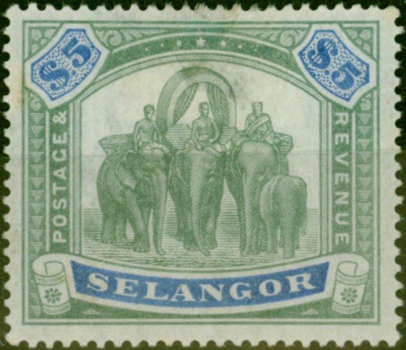 Selangor 1895 $5 Green & Blue SG64 Good MM 