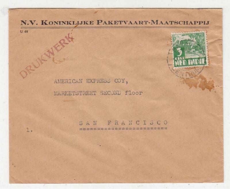 NETHERLANDS EAST INDIES, 1938 cover, Printed Matter, Batavia to USA 3c.