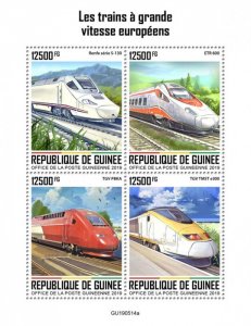 GUINEA - 2019 - European High Speed Trains - Perf 4v Sheet - Mint Never Hinged